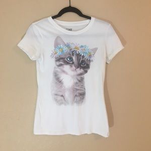 Cute worn white kitten print tee xl shirt girls